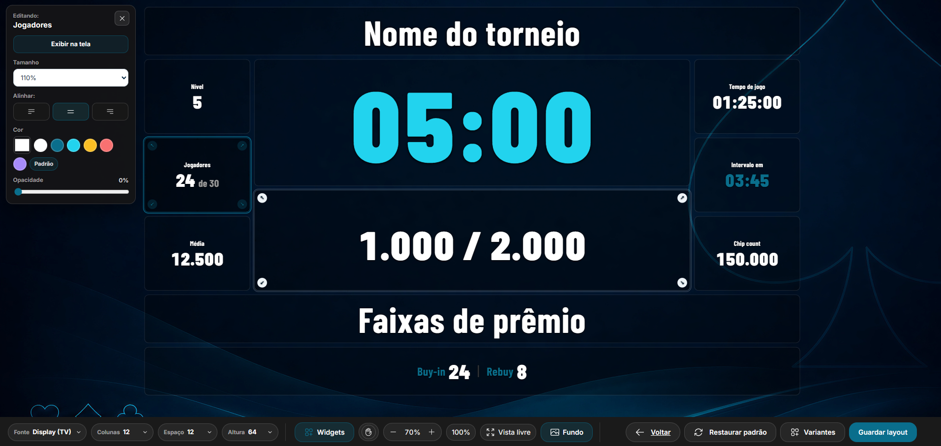 Clocker personalizado do Control Poker